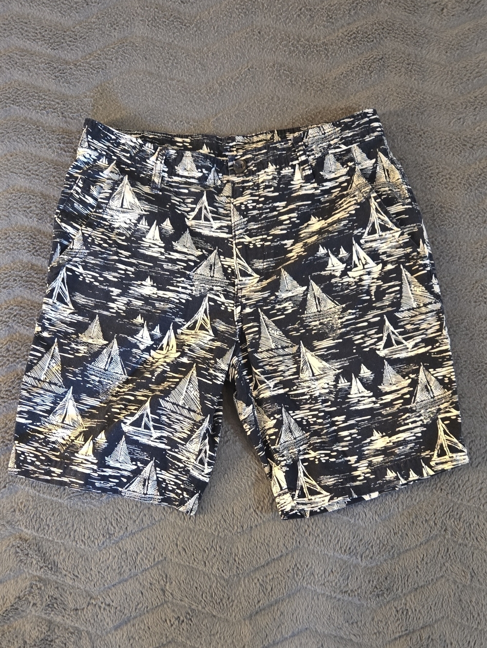 Claiborne Navy and White Sailboat Swim Trunks